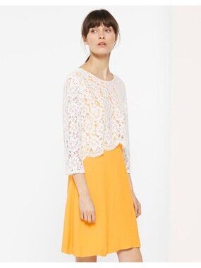 Sandro Paris Robe Jaune white lace yellow mini dress